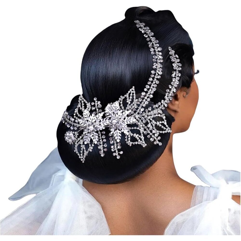 Wedding Bridal Headpiece Rhinestone Clip Silver Handmade Hair Accessories